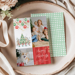 Red Stripes Winter Village Happy Holidays 2 Photo Holiday Card