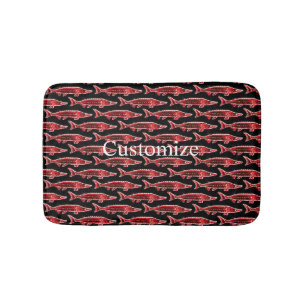 red sturgeon swimming bath mat