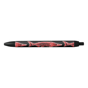 red sturgeon swimming black ink pen