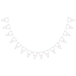 Red, stylised flower-like shape with dark lines. bunting
