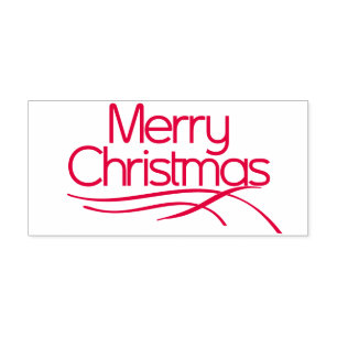 Red stylised Merry Christmas and waved lines  Self-inking Stamp