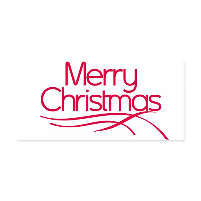 Red stylised Merry Christmas and waved lines  Self-inking Stamp (Design)
