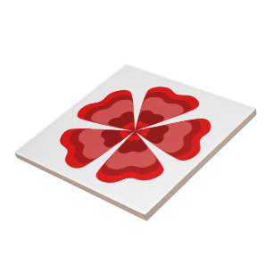 Red Stylised Retro Flower Tile