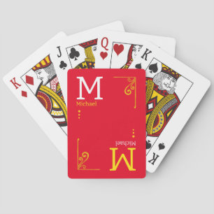 RED Stylish Player Initials & Name Personalised Playing Cards