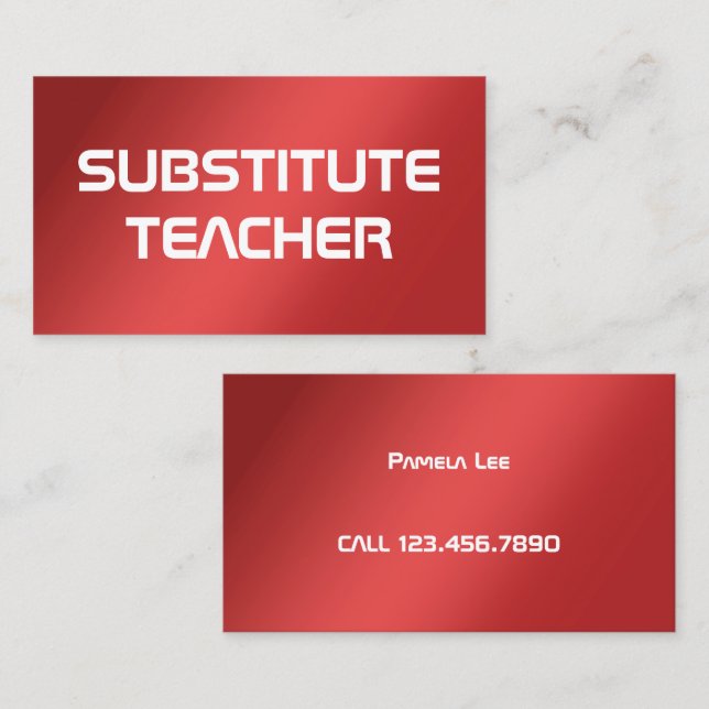 Red Substitute Teacher On Call Business Card (Front/Back)