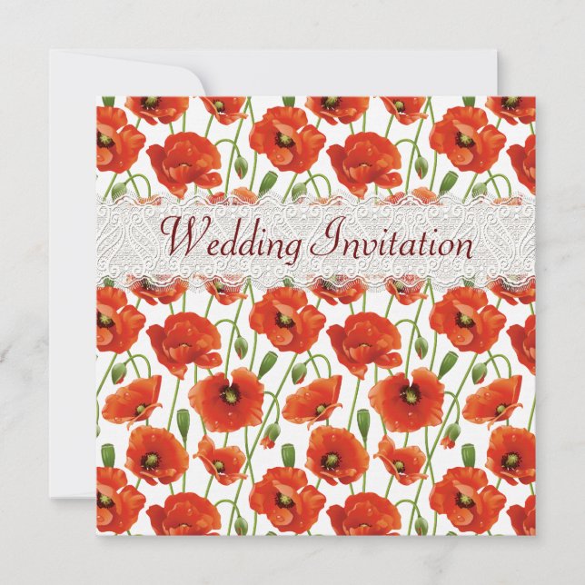 Red Summer Poppies Wedding Invitation (Front)