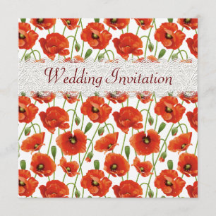 Red Summer Poppies Wedding Invitation