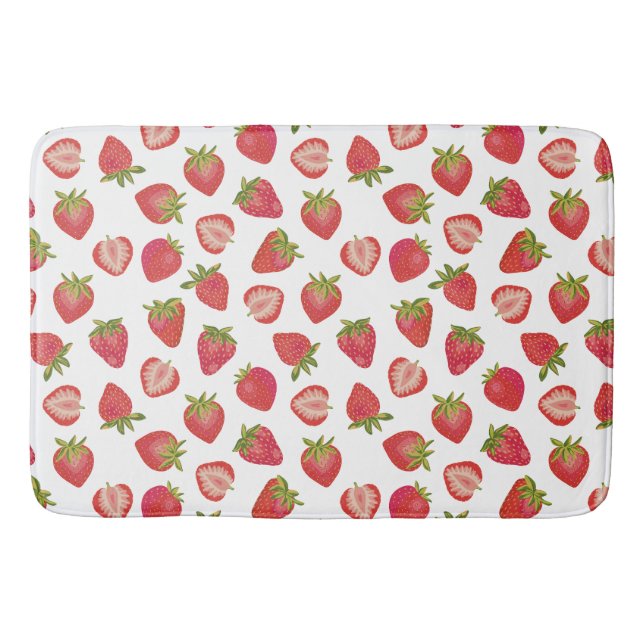 Red Summer Strawberry Pattern Bath Mat (Front)