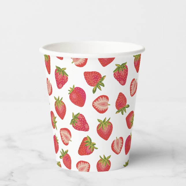 Red Summer Strawberry Pattern Paper Cups (Front)
