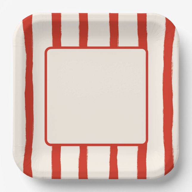  Red Summer Stripes Paper Plate (Front)