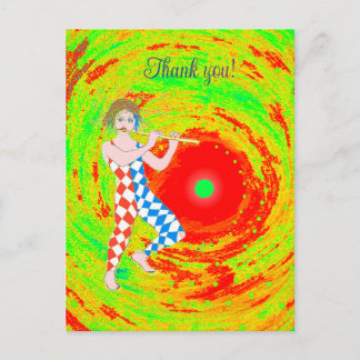 Red sun and a jester art postcard