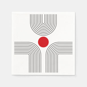 Red sun and Mid Century black and white arches Napkin