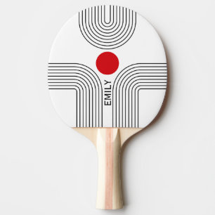 Red sun and Mid Century black and white arches Ping Pong Paddle