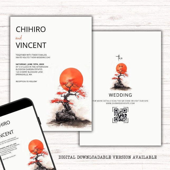 Red Sun and Old Sakura Wedding Invitation (Creator Uploaded)