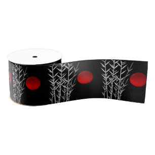 Red sun black white zen grosgrain ribbon