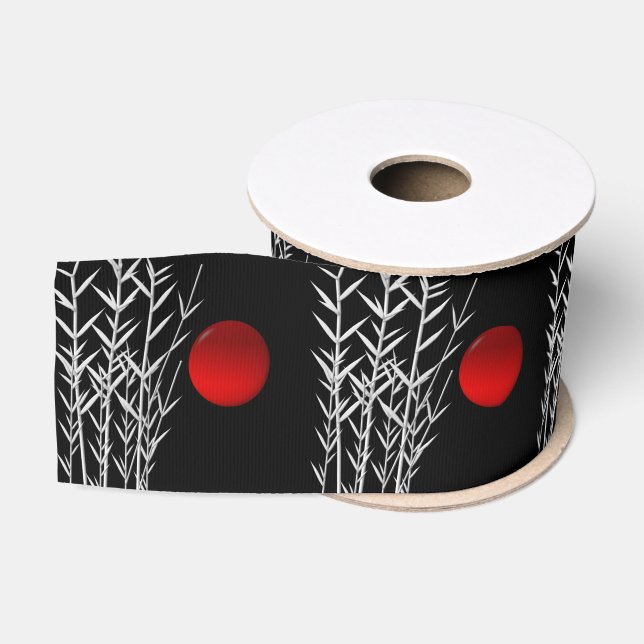 Red sun black white zen grosgrain ribbon (Spool)
