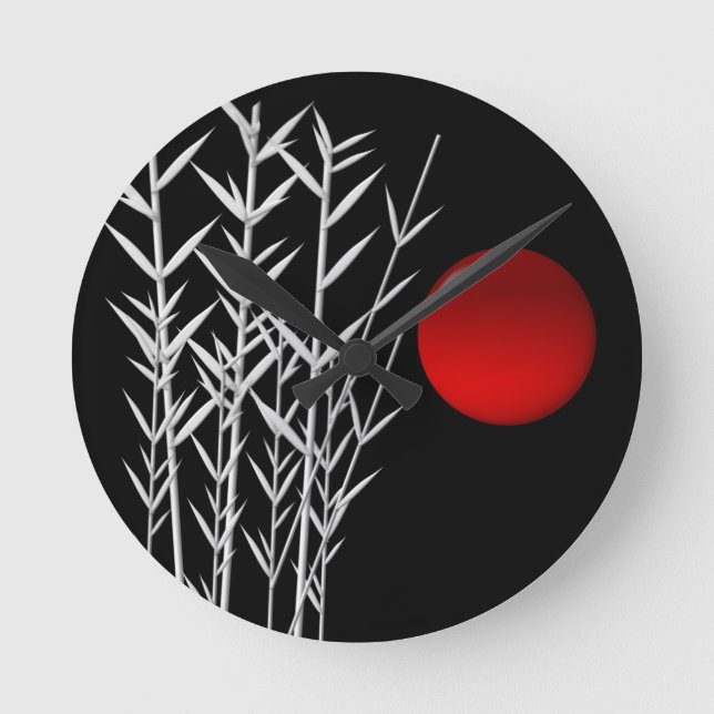 Red sun black white zen round clock (Front)