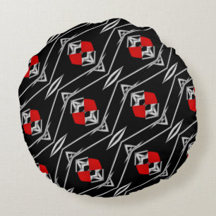 Red sun black white zen round cushion