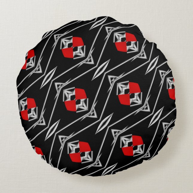 Red sun black white zen round cushion (Back)