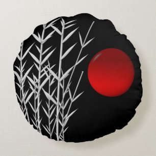 Red sun black white zen round cushion