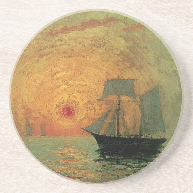 Red Sun by Maxime Maufra, Vintage Impressionism Coaster (Front)