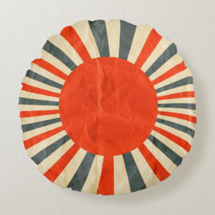 Red sun flag on paper texture, retro vintage styl round cushion