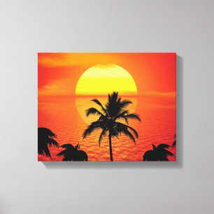 Red Sun Tropical Palm Beach Canvas Print