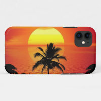 Red Sun Tropical Palm Beach