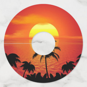 Red Sun Tropical Palm Beach Wine Glass Tag
