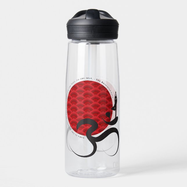 Red Sun Yoga Spiritual Indian Meditate Om Ohm Logo Water Bottle (Front)
