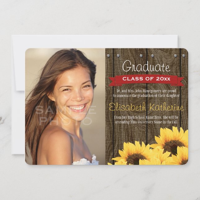 Red Sunflower Graduation Announcement (Front)