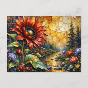 Red Sunflower in valley by stream Postcard