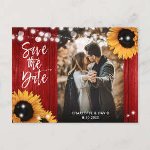 Red Sunflower Wedding Photo Save The Date Announcement Postcard