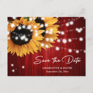 Red Sunflower Wedding Save The Date Postcard