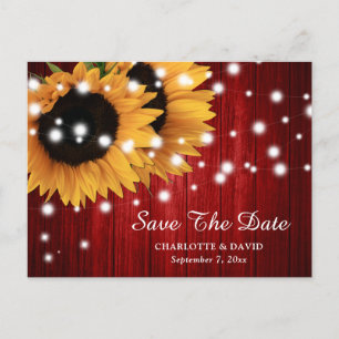 Red Sunflower Wedding Save The Date Postcard