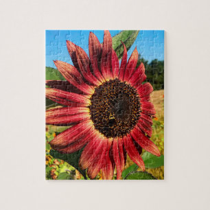 Red Sunflower with Bee Jigsaw Puzzle