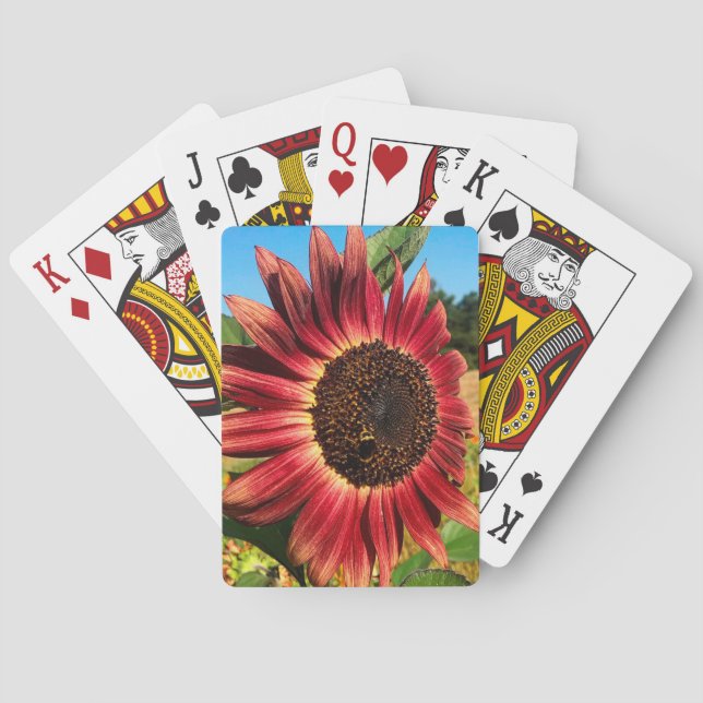 Red Sunflower with Bee Playing Cards (Back)