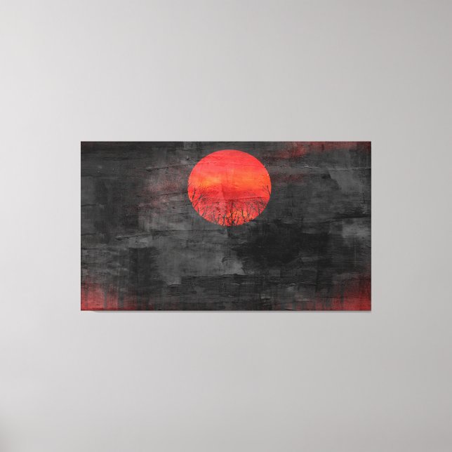 Red Sunset Abstract Painting #3 Canvas Print (Front)