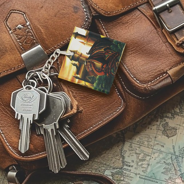 Red Sunset Castle Dragon Fantasy Key Ring (Creator Uploaded)