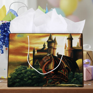 Red Sunset Castle Dragon Fantasy Large Gift Bag