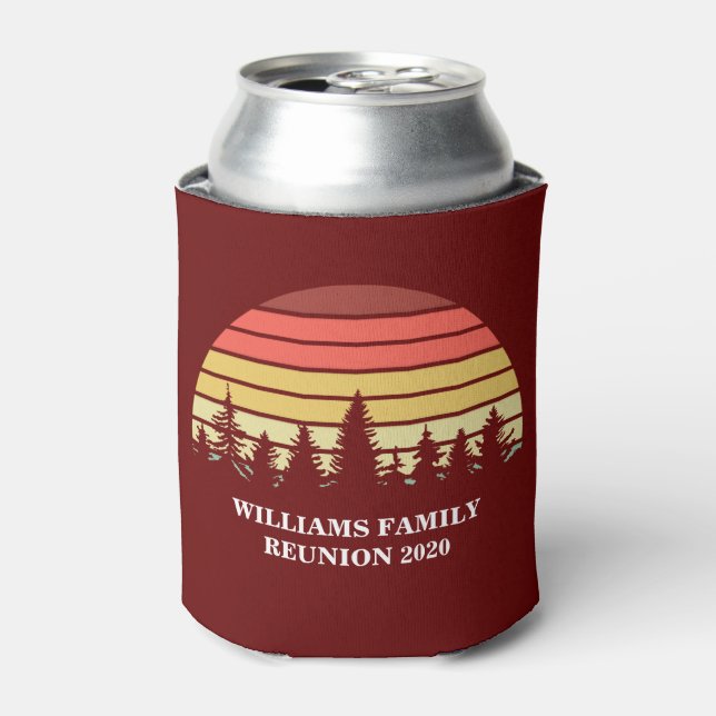 Red Sunset Forest Custom Family Reunion Camping Can Cooler (Can Front)