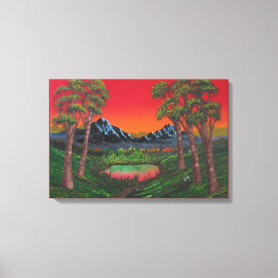 Red Sunset Mountain Forest Lake Canvas Print