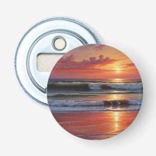 Red Sunset Ocean Seascape Painting Artwork Bottle Opener