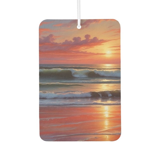 Red Sunset Ocean Seascape Painting Artwork Car Air Freshener (Front)