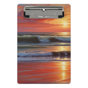 Red Sunset Ocean Seascape Painting Artwork Mini Clipboard