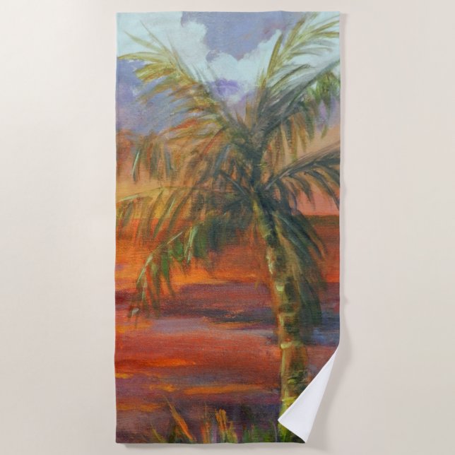 Red Sunset Palm Tree Beach Towel (Front)