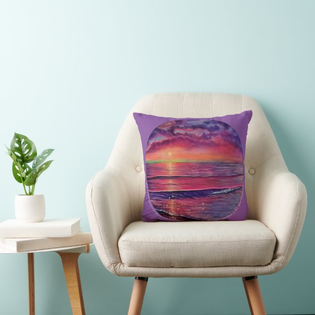 Red Sunset Seascape Throw Pillow 2 (Chair)