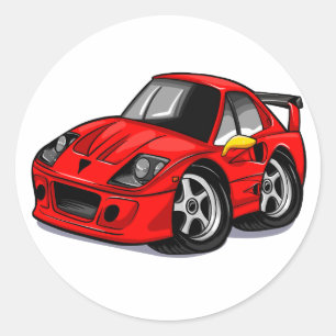 Red supercar cartoon  - Choose background colour Classic Round Sticker