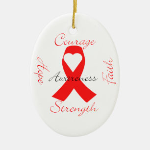 Red Support Ribbon Awareness Hope Faith Courage Ceramic Tree Decoration