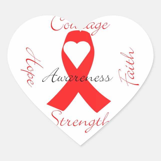 Red Support Ribbon Awareness Hope Faith Courage Heart Sticker (Front)